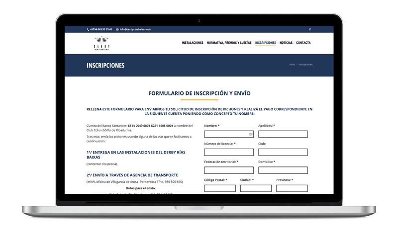 Web Derby Rías Baixas versión ordenador